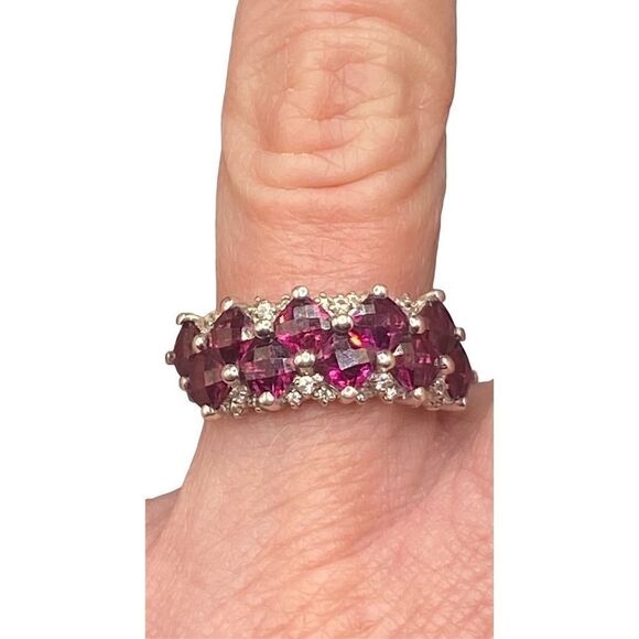 Michelle Albala sterling silver 925 cushion cut garnet and diamond ring tested s - Picture 2 of 12